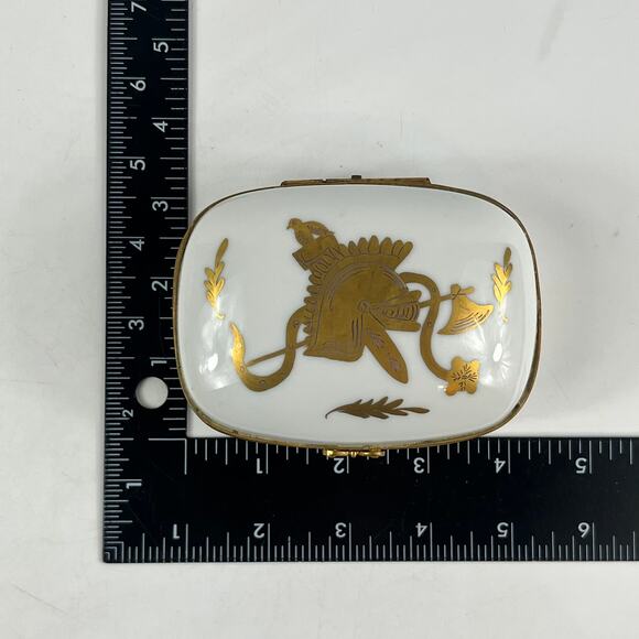 Couleuvre Limoges France Porcelain Trinket Box Roman Helmet Motif Hand Painted - Picture 9 of 14